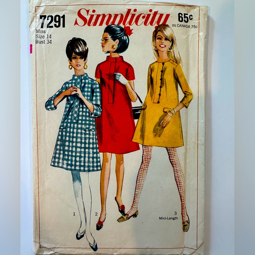 Simplicity 7291 1960s vintage sheath dress sewing pattern